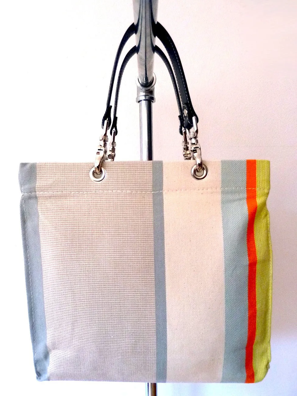 French Cotton Stripe Bags White Grey Color Block