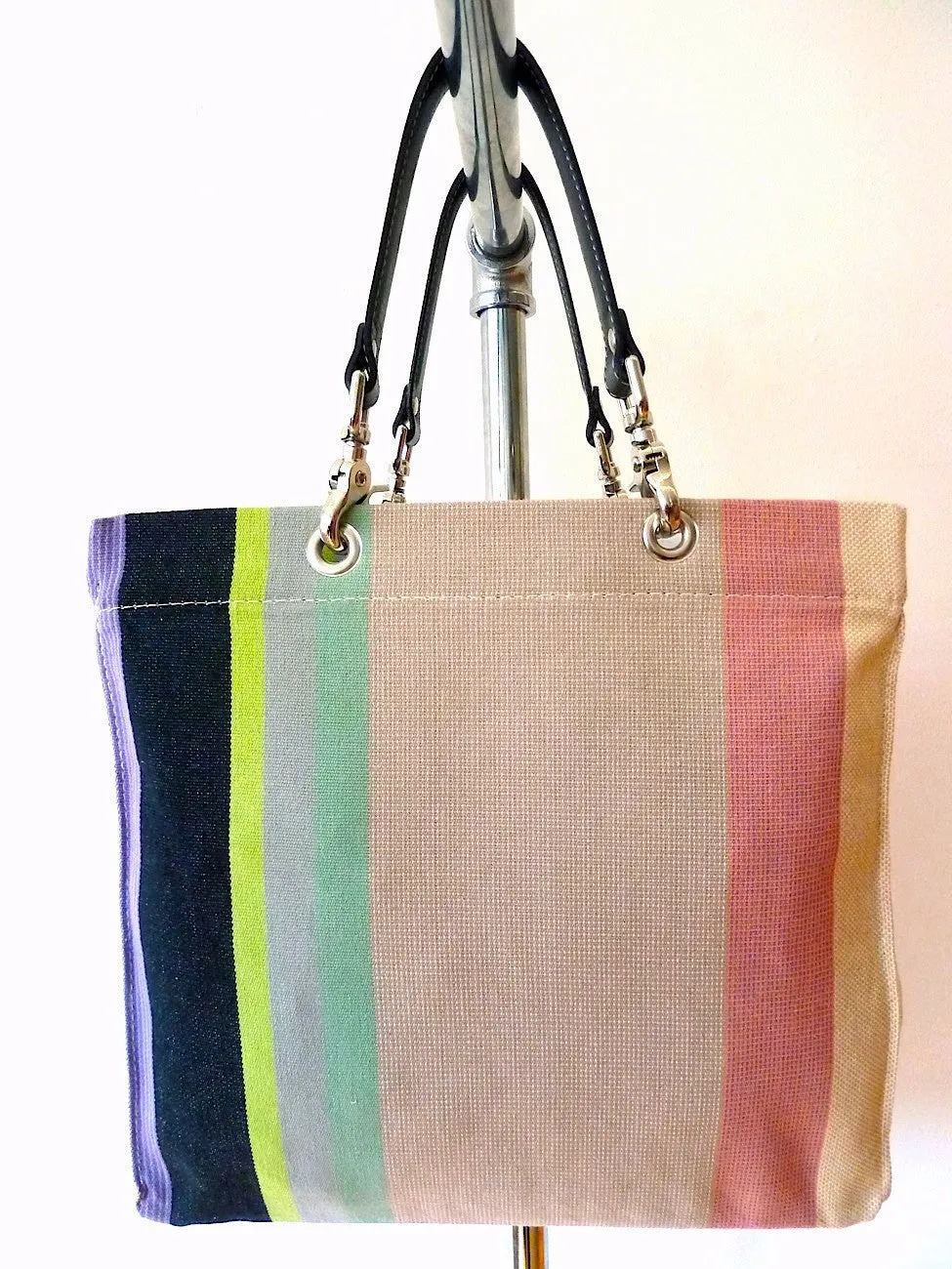 French Cotton Stripe Bags White Grey Color Block