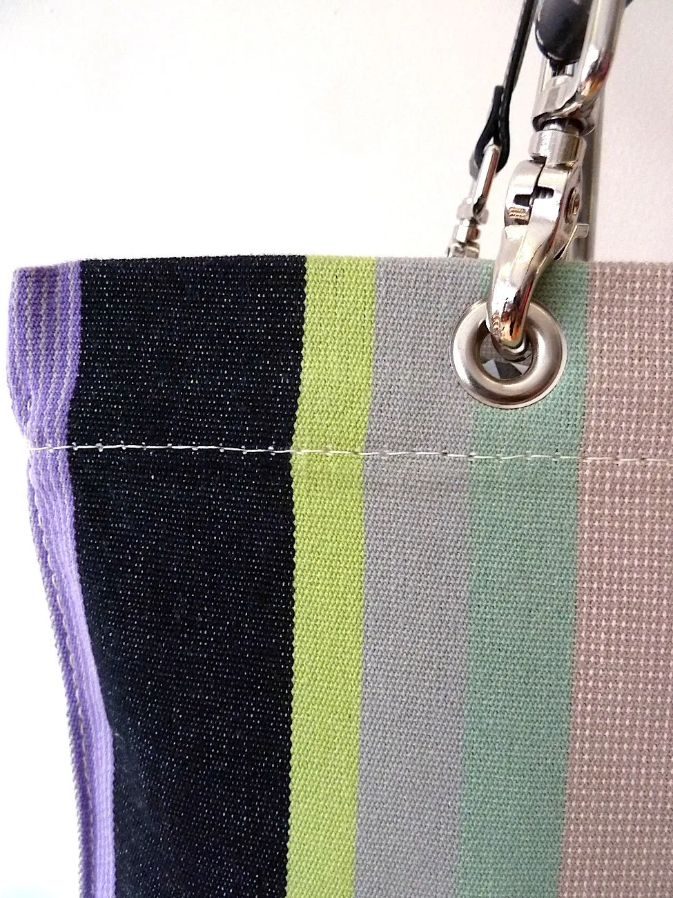 French Cotton Stripe Bags White Grey Color Block