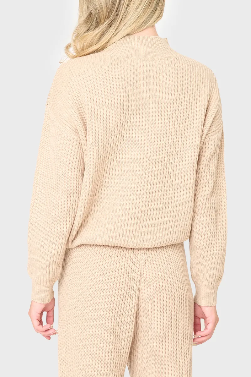 Funnel Neck Long Sleeve Cozy Ribbed Sweater