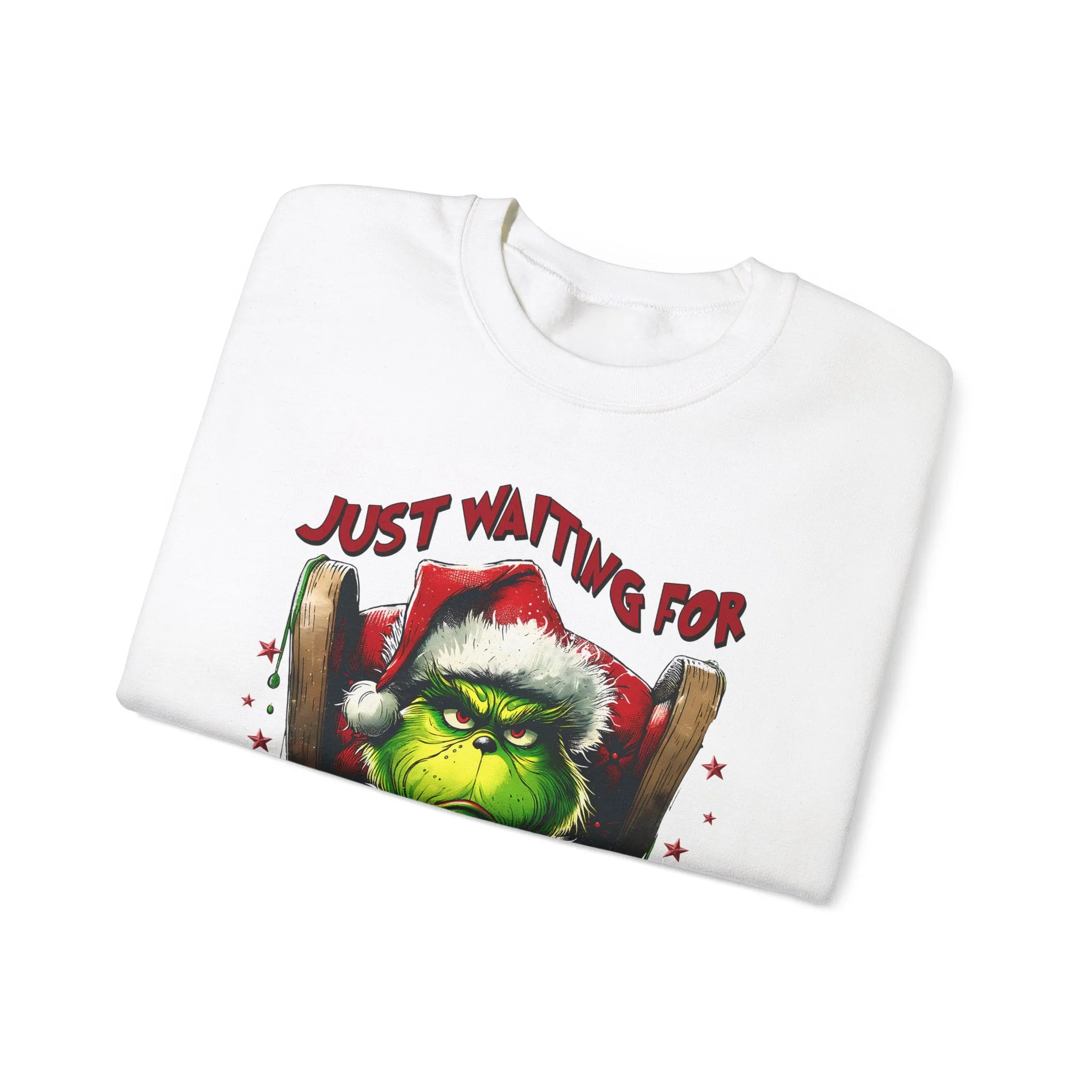 Funny Grinch Crewneck Sweatshirt - Just Waiting for Grinchmas - Unisex Heavy Blend