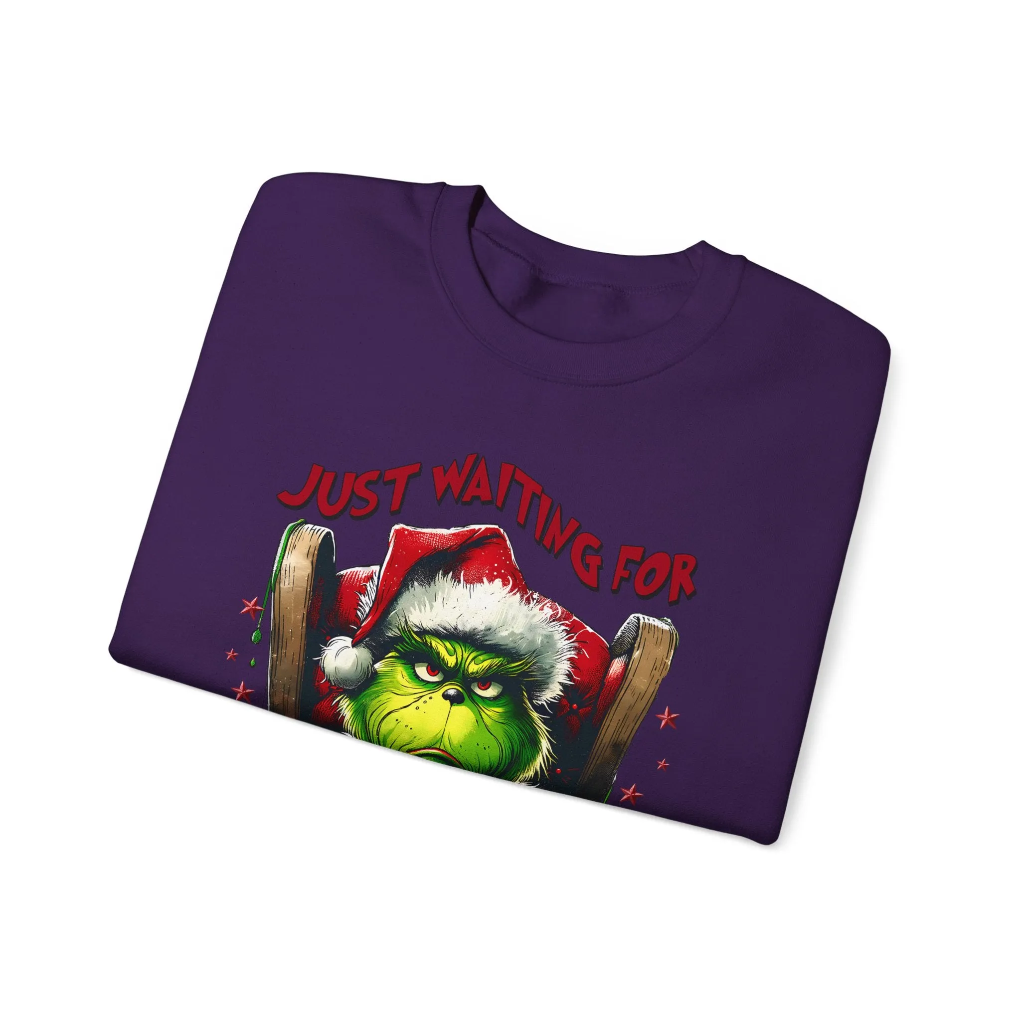 Funny Grinch Crewneck Sweatshirt - Just Waiting for Grinchmas - Unisex Heavy Blend