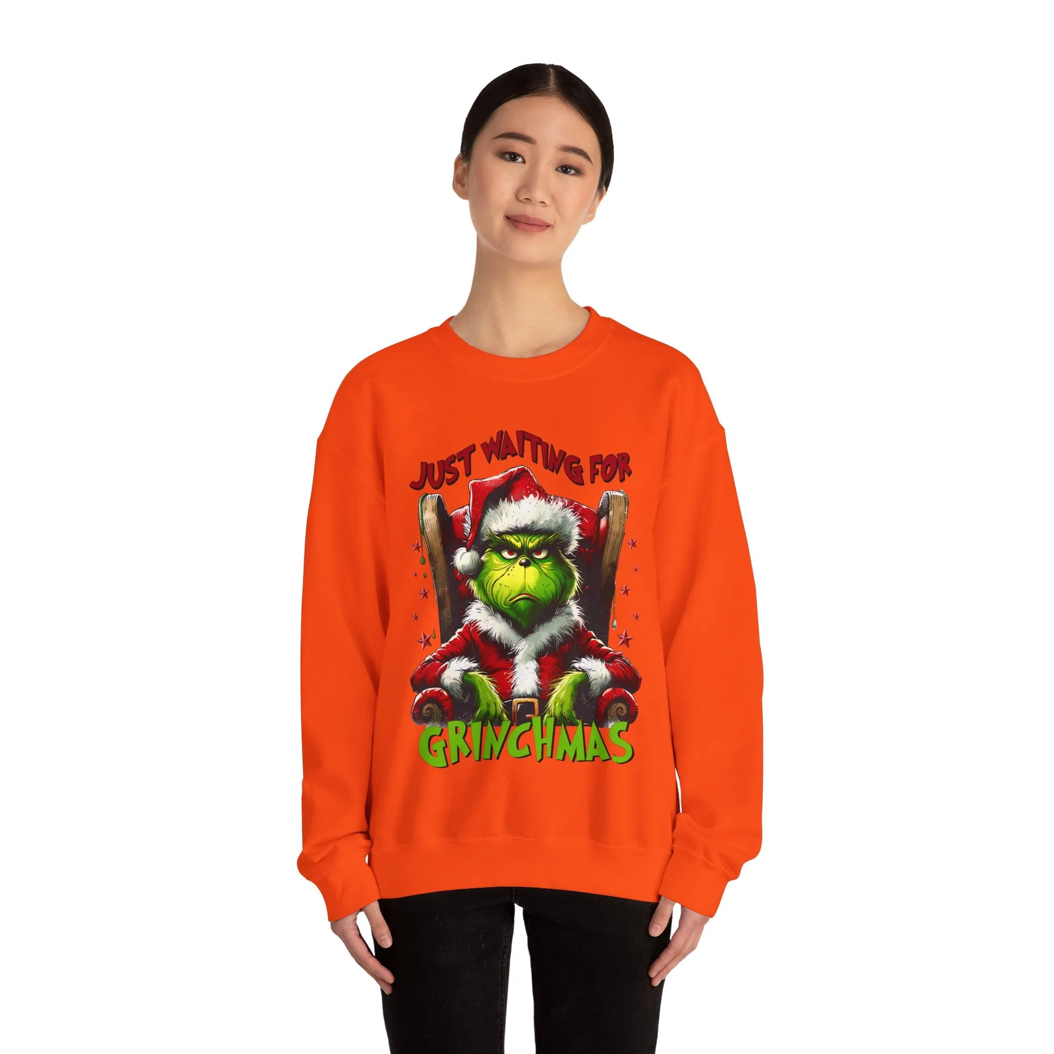 Funny Grinch Crewneck Sweatshirt - Just Waiting for Grinchmas - Unisex Heavy Blend