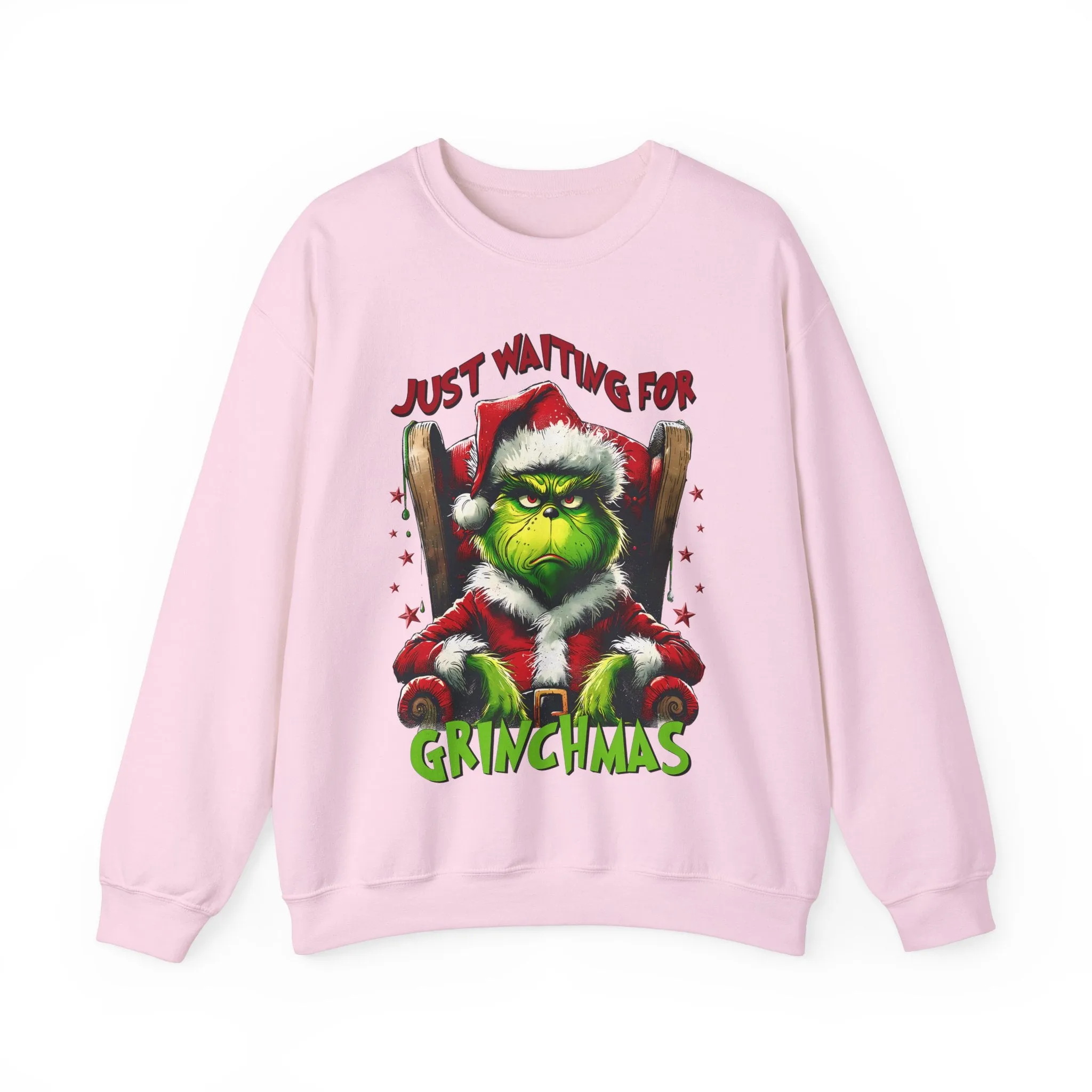 Funny Grinch Crewneck Sweatshirt - Just Waiting for Grinchmas - Unisex Heavy Blend