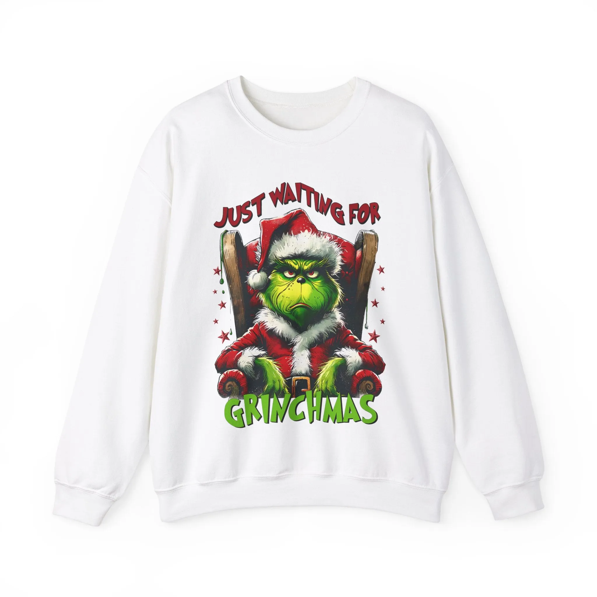 Funny Grinch Crewneck Sweatshirt - Just Waiting for Grinchmas - Unisex Heavy Blend