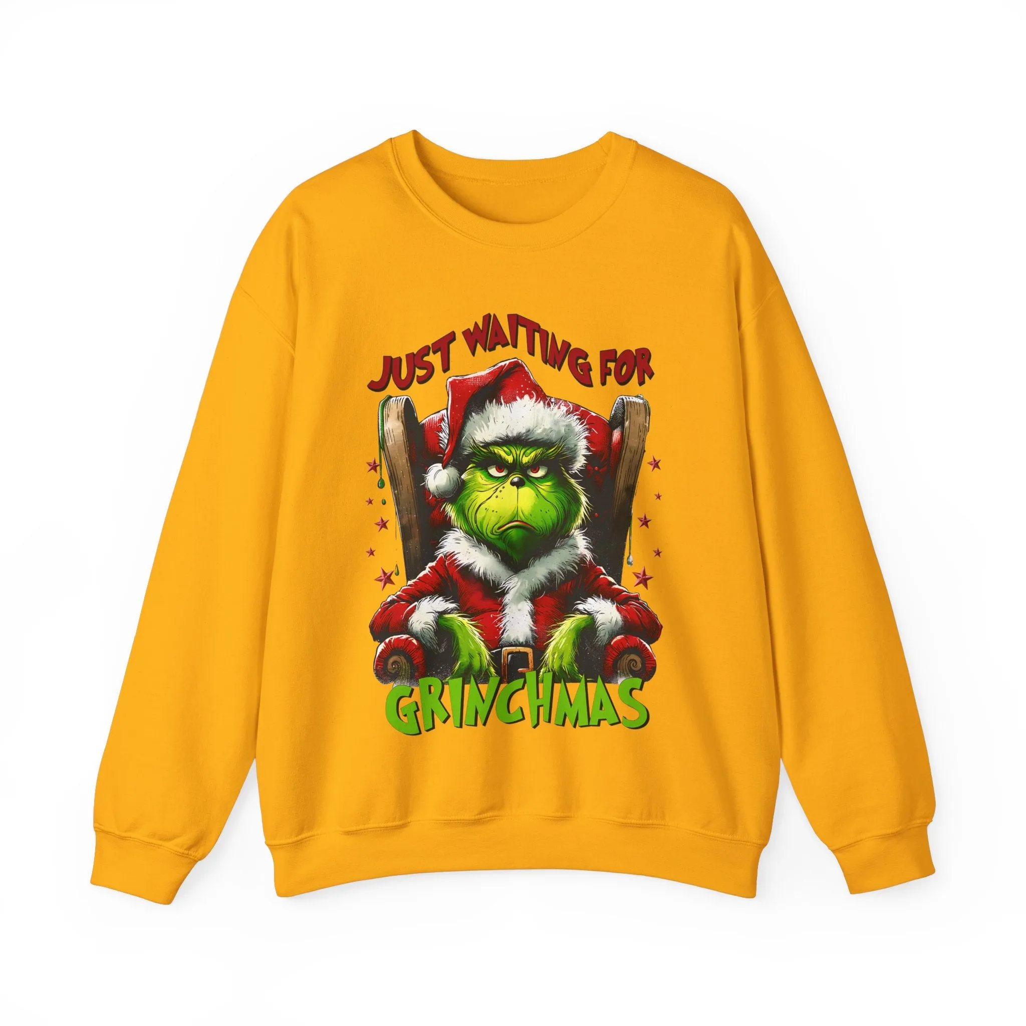 Funny Grinch Crewneck Sweatshirt - Just Waiting for Grinchmas - Unisex Heavy Blend