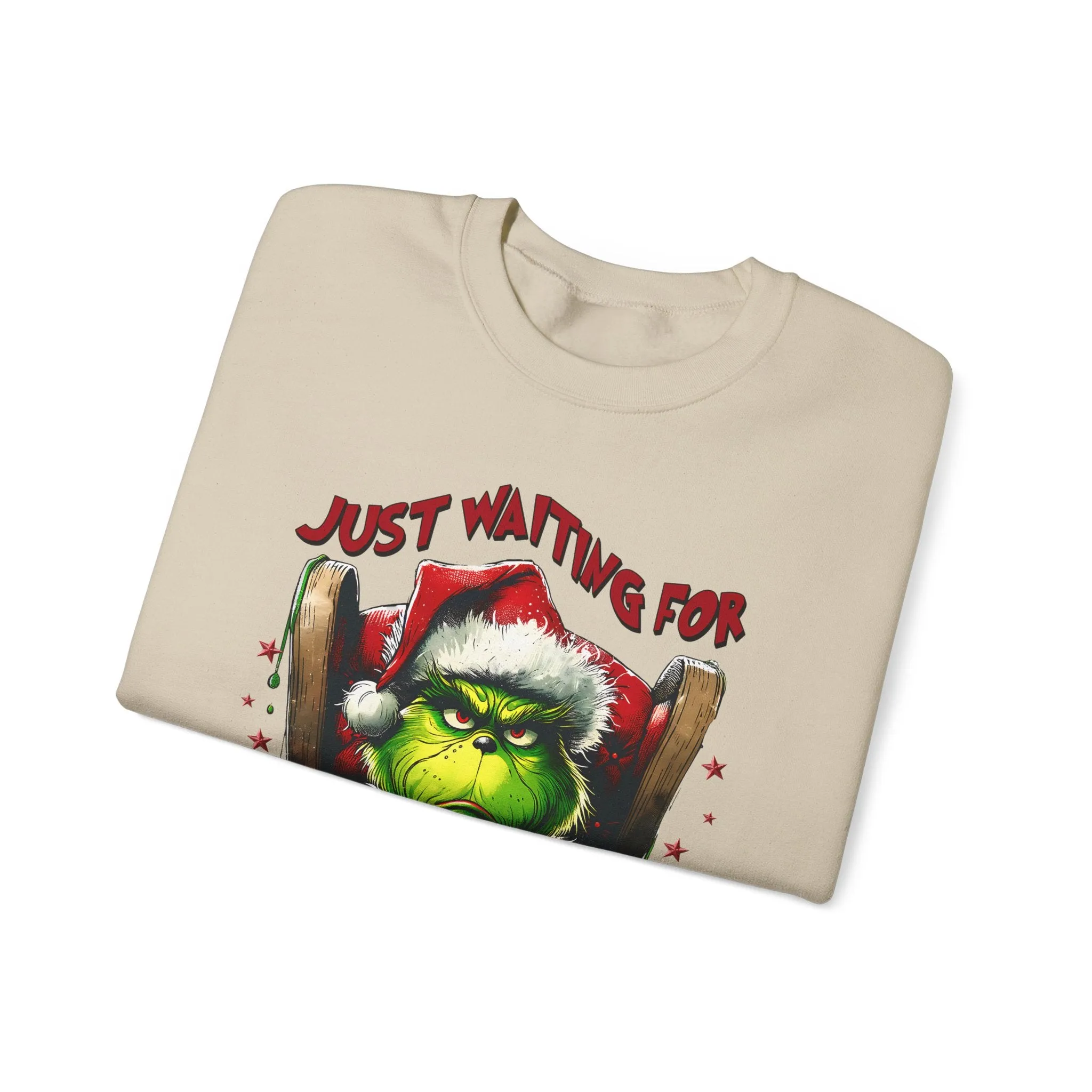 Funny Grinch Crewneck Sweatshirt - Just Waiting for Grinchmas - Unisex Heavy Blend