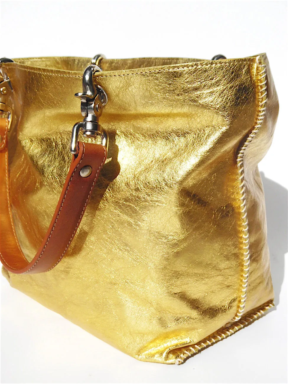 Gamidi Tote Bag Metallic Leather Gold