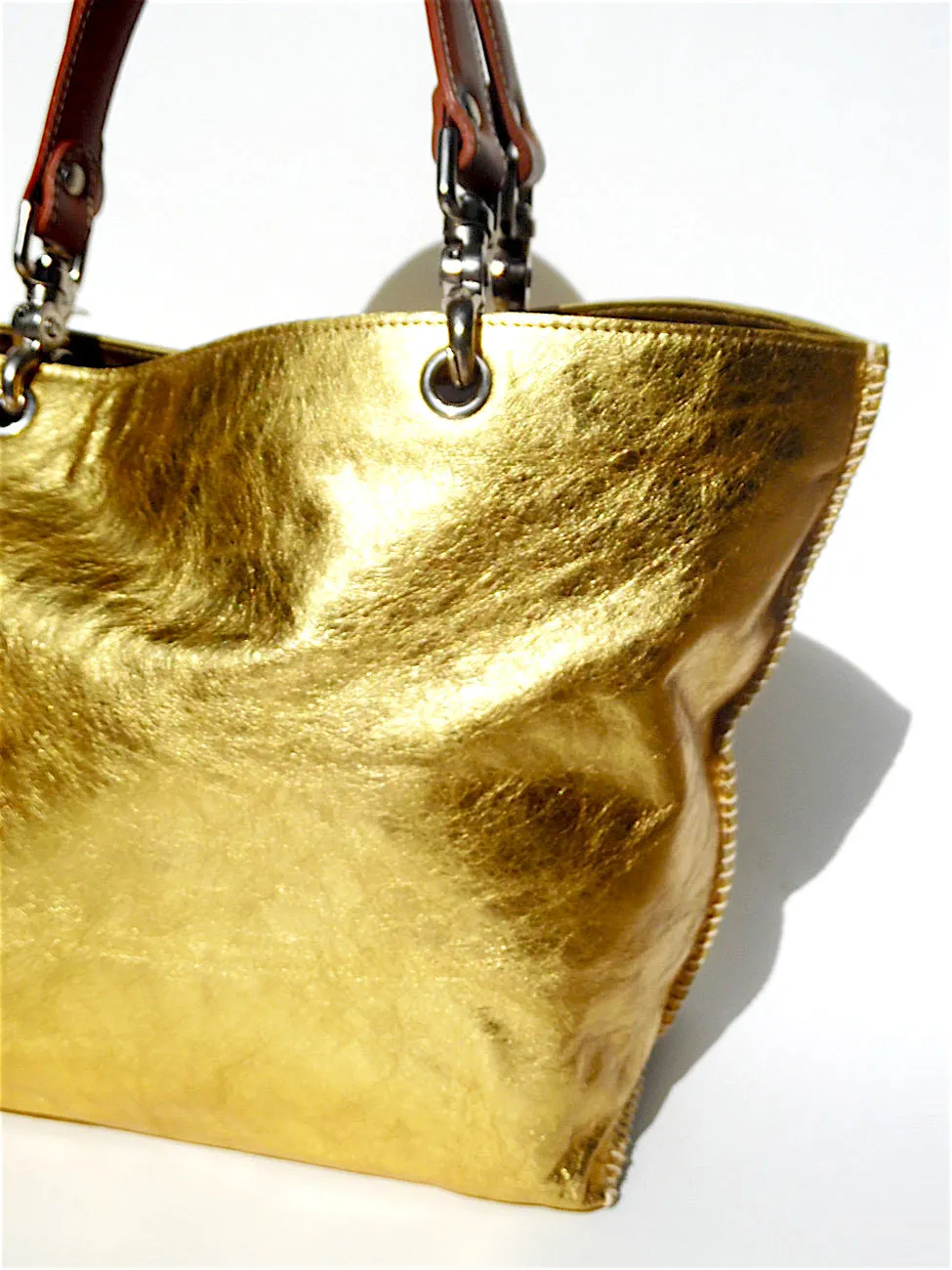 Gamidi Tote Bag Metallic Leather Gold