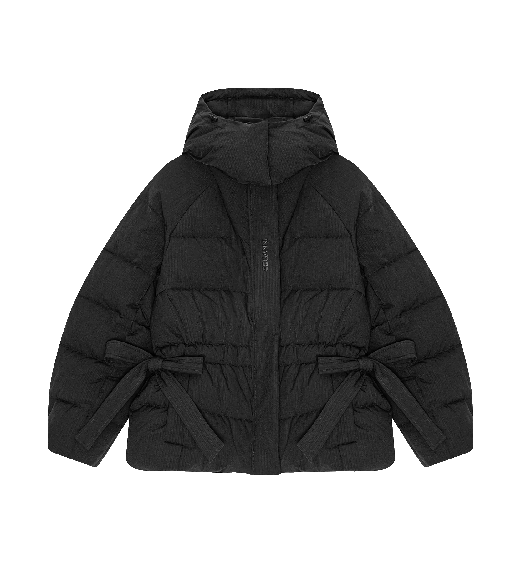 GANNI Black Seersucker Puffer Jacket