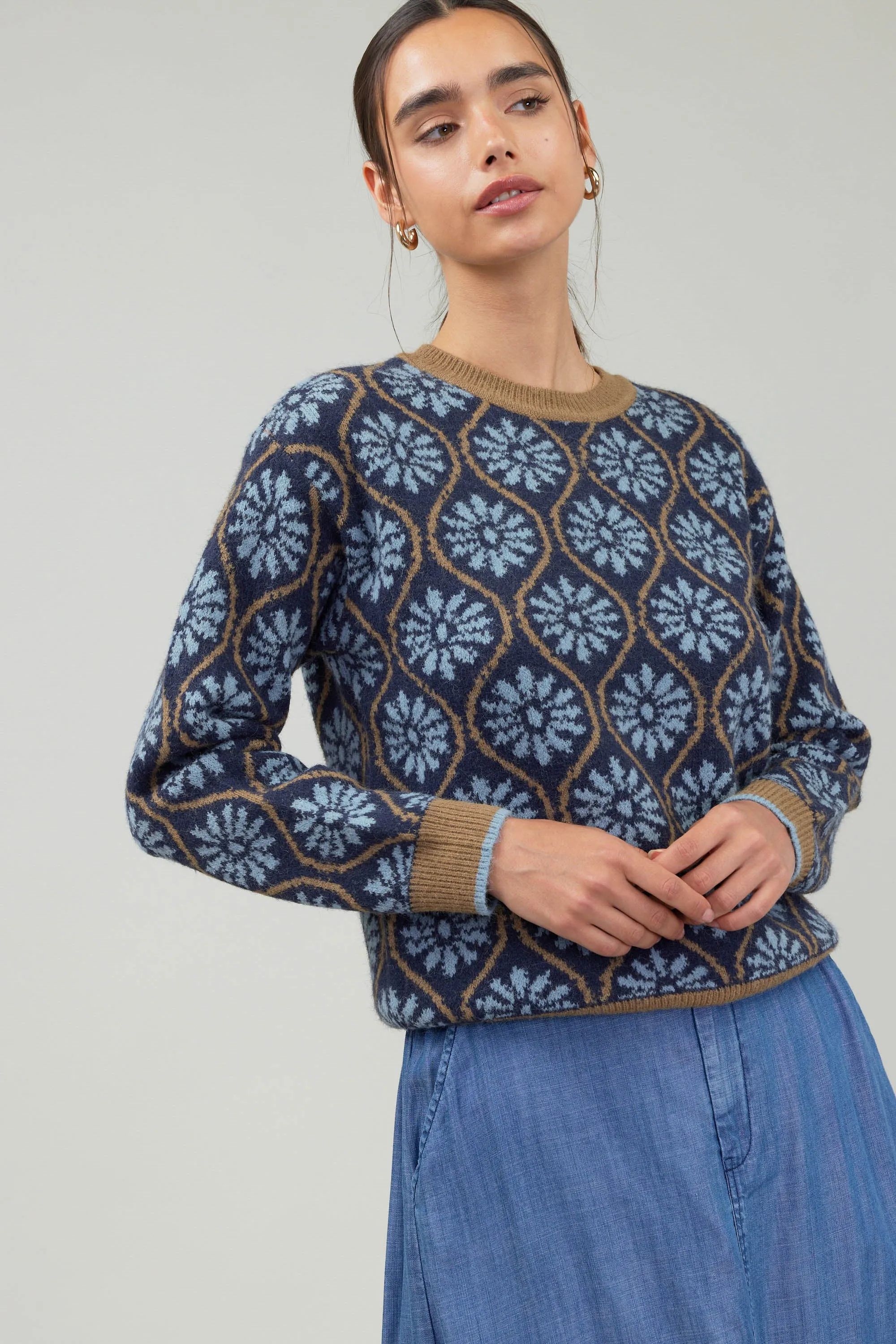 Geo Floral Pullover Sweater