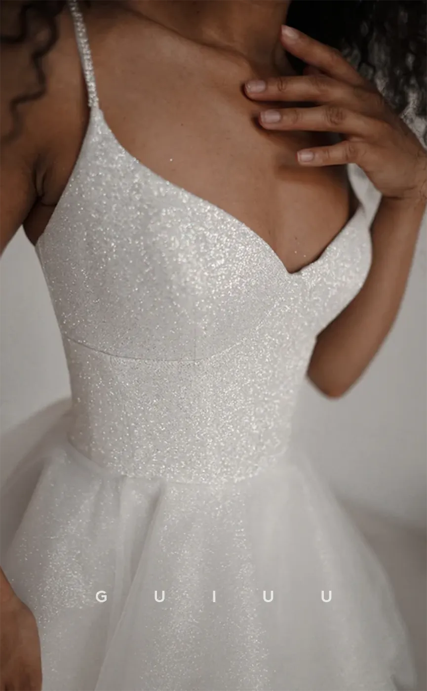 GH587 - Sexy Sparkle A-Line Spaghetti Straps V-Neck Open Back White Homecoming Dress