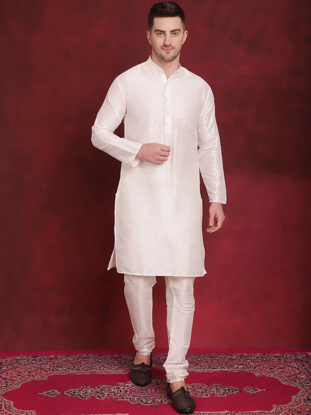 Golden Woven Design Nehru Jacket With Kurta Pyjama Set