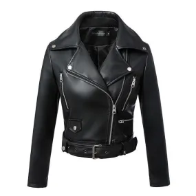 Gothic Turn Down Collar Faux Leather Biker Jacket