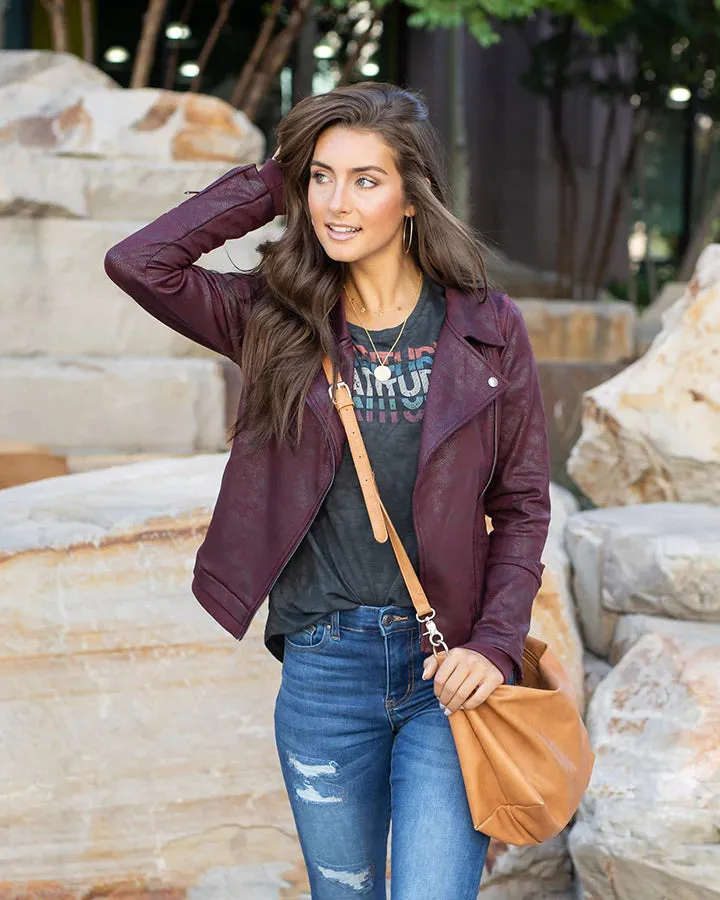 Grace & Lace Move Free Leather Like Moto Jacket - Bordeaux