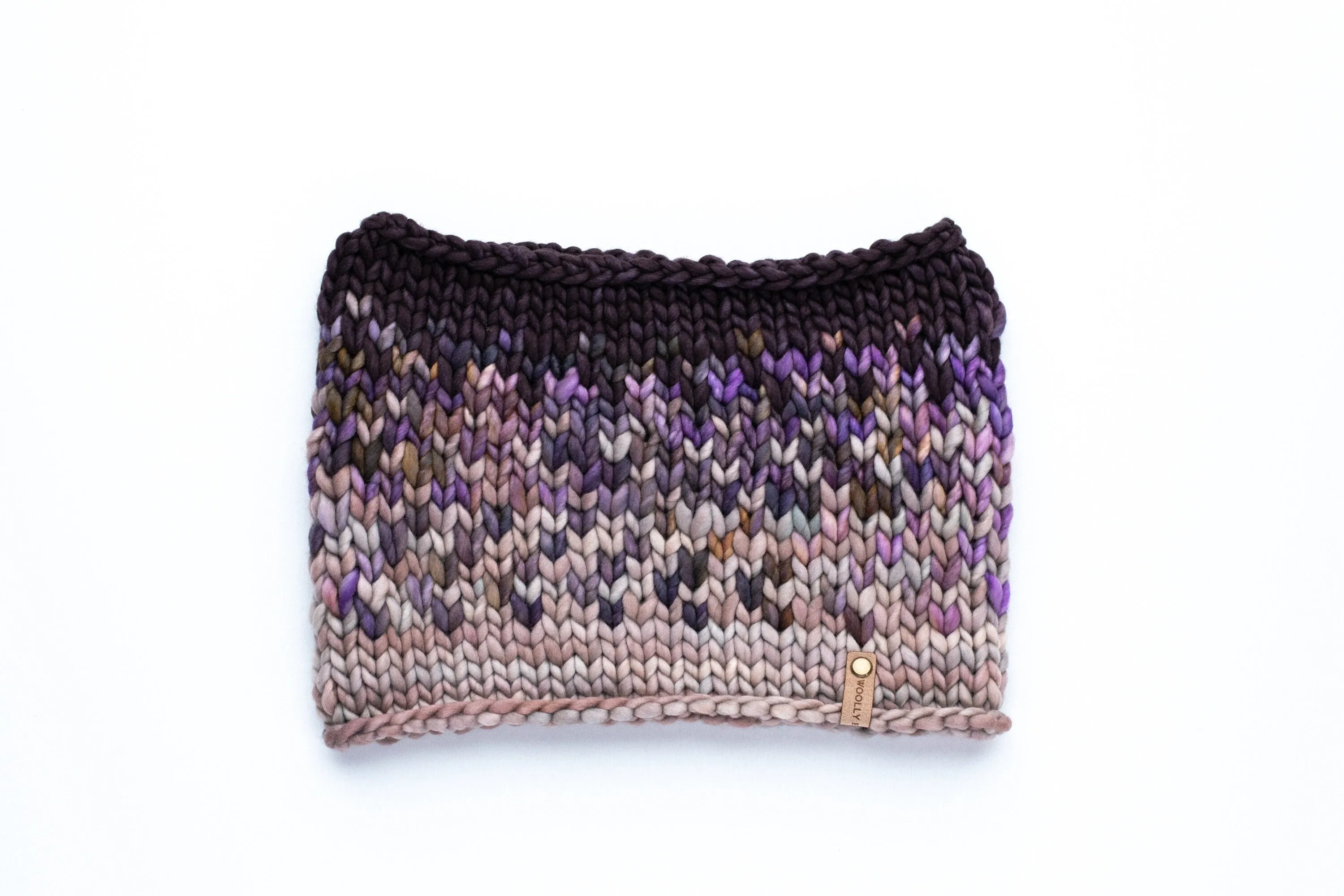 Gray and Purple Merino Wool Fair Isle Hand Knit Cowl