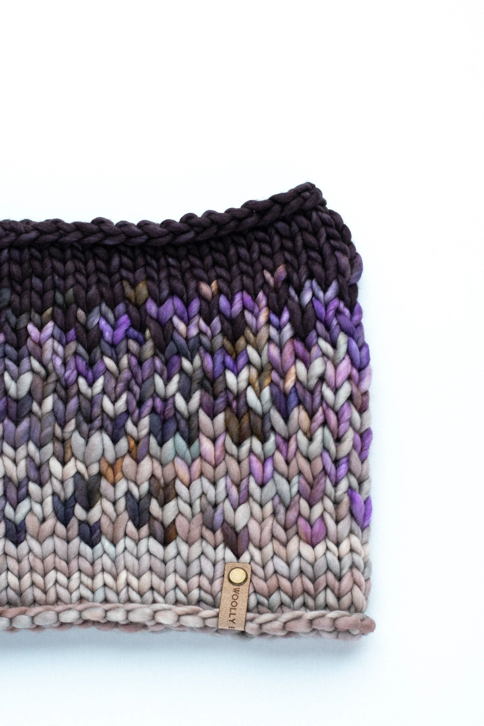 Gray and Purple Merino Wool Fair Isle Hand Knit Cowl