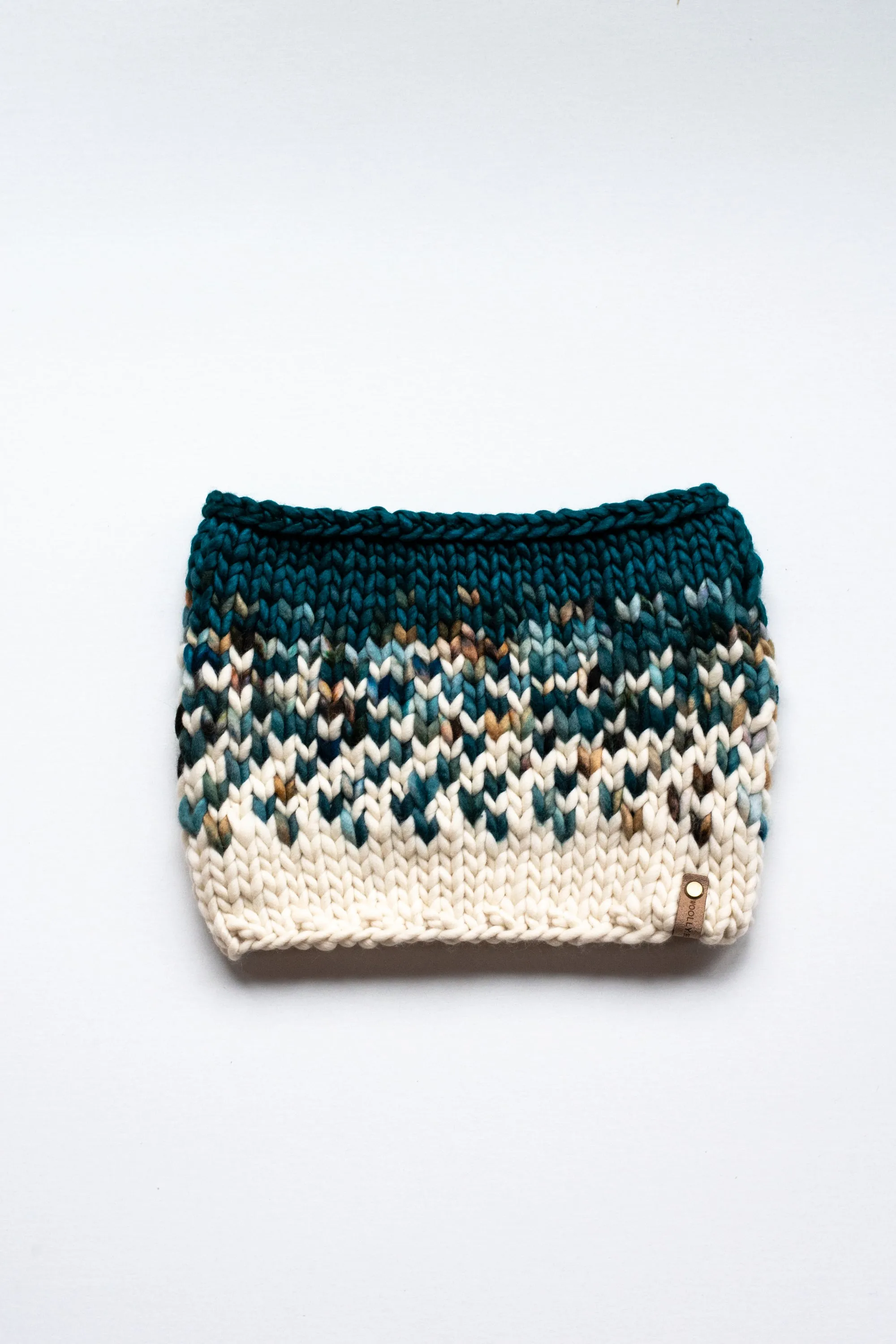 Green and Teal Merino Wool Fair Isle Hand Knit Cowl