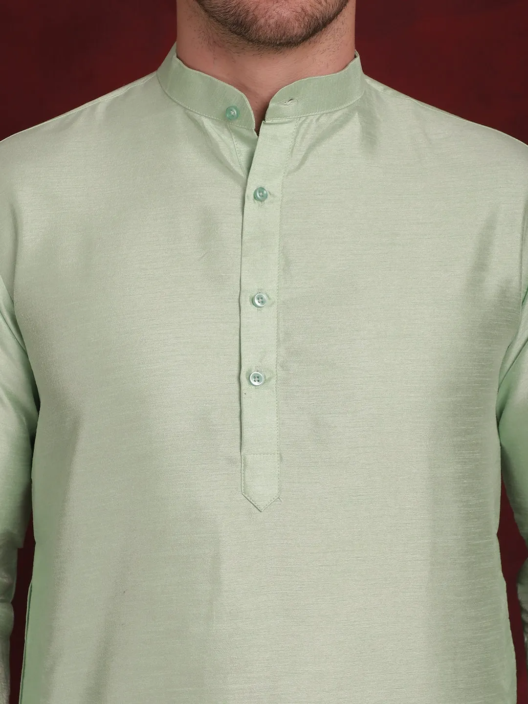 Green Woven Design Nehru Jacket With Kurta Pyjama Set