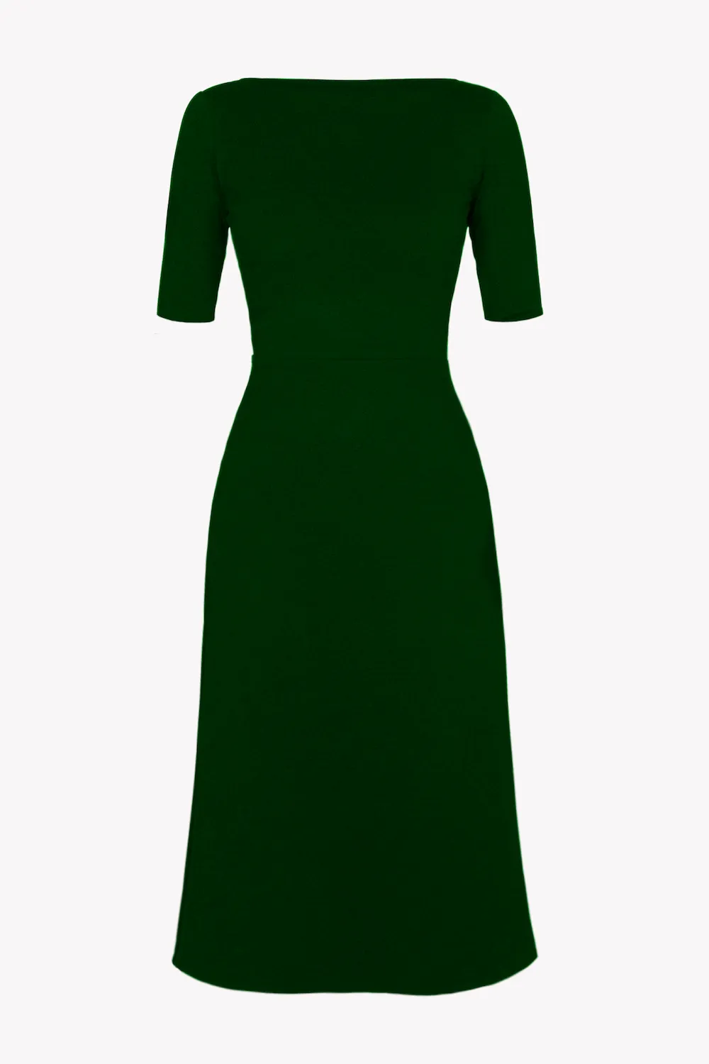 Half Sleeve BCI Cotton Boatneck Mid-calf Flared Dress -- Forest Green