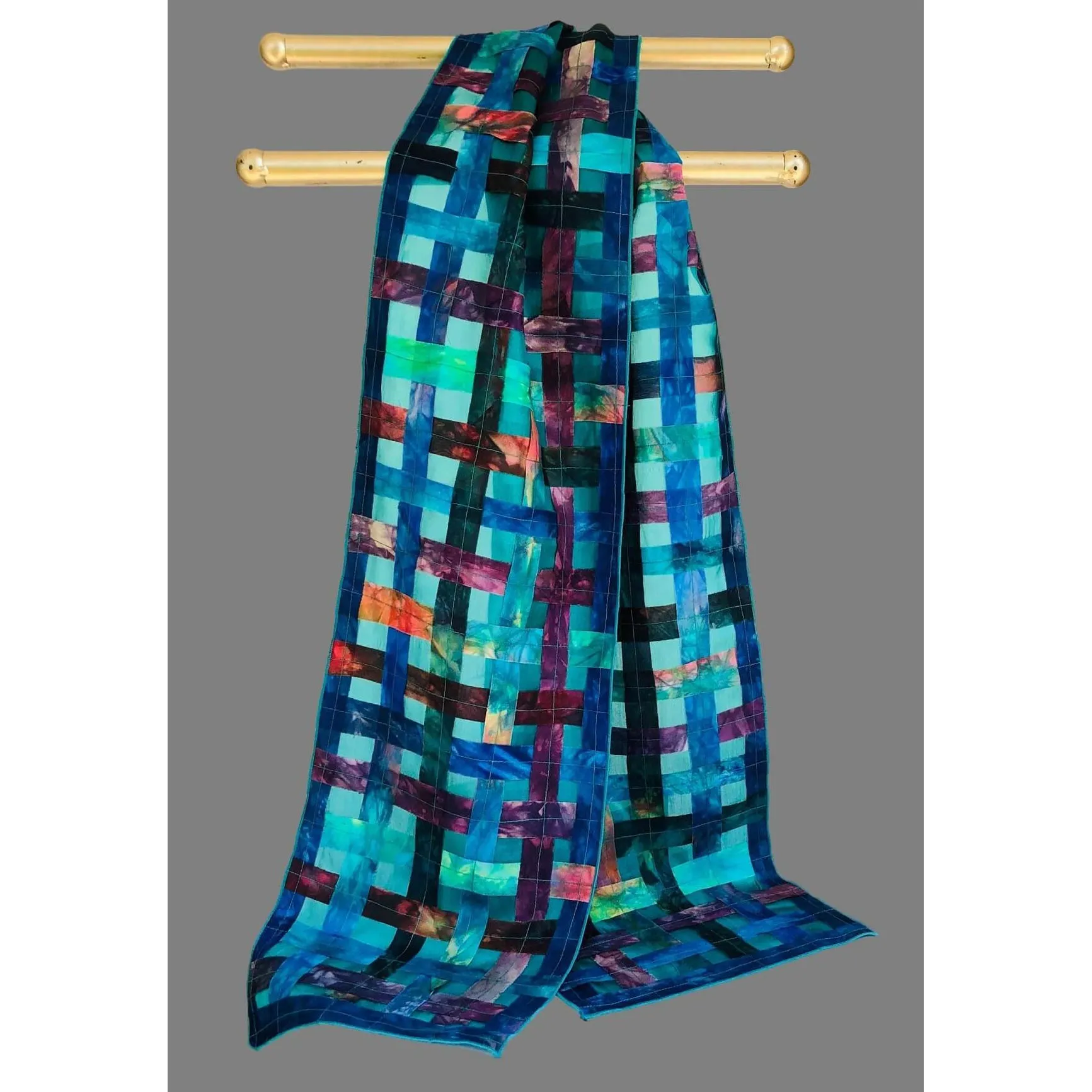 Hand Dyed Silk Woven Scarf in Teal Multi WS901 by Cathayana