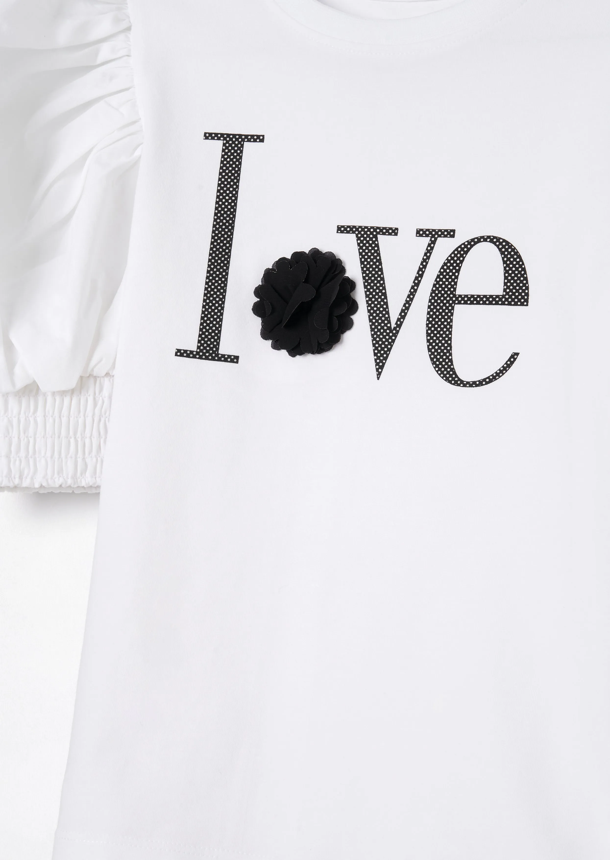 Heidi White Woven Puff Sleeve Love T