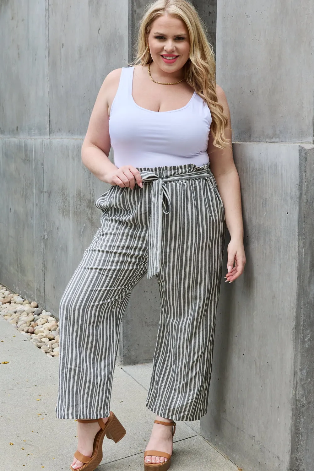 Heimish Find Your Path Full Size Paperbag Waist Striped Culotte Pants