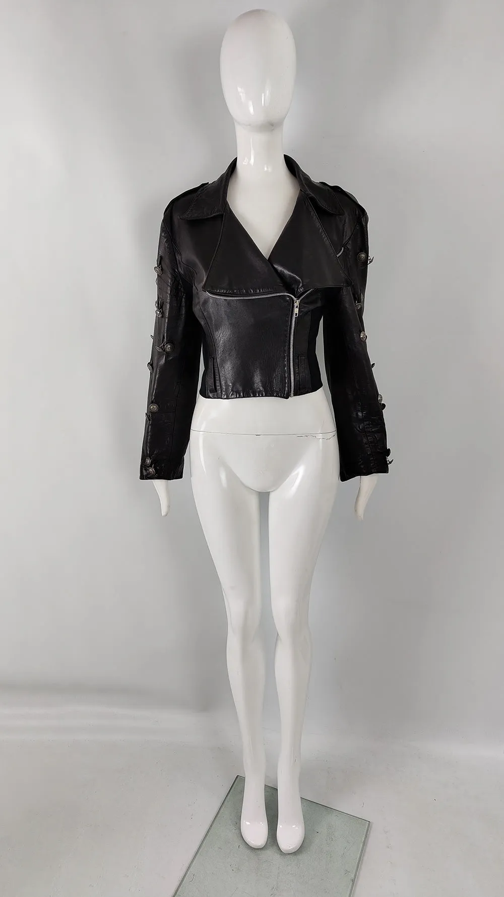 Helen Storey Vintage 80s Womens Black Leather Biker Jacket