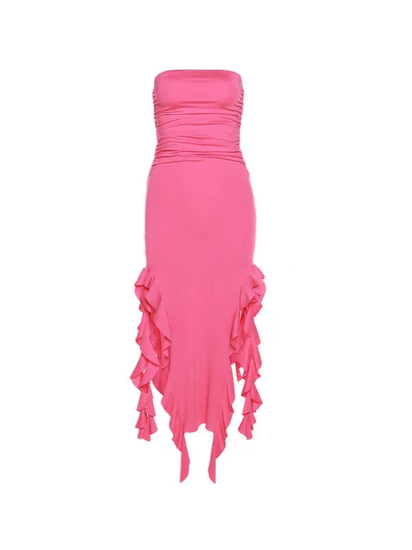 Irregular Ruffle Bandeau Maxi Dress