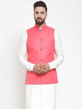 Jashvi Men Peach Solid Nehru Jacket