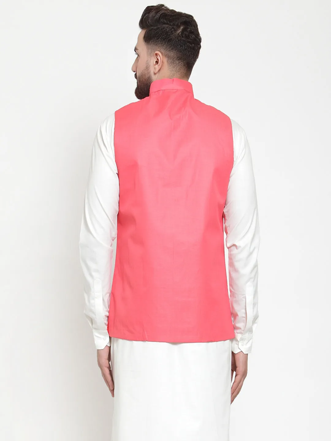 Jashvi Men Peach Solid Nehru Jacket