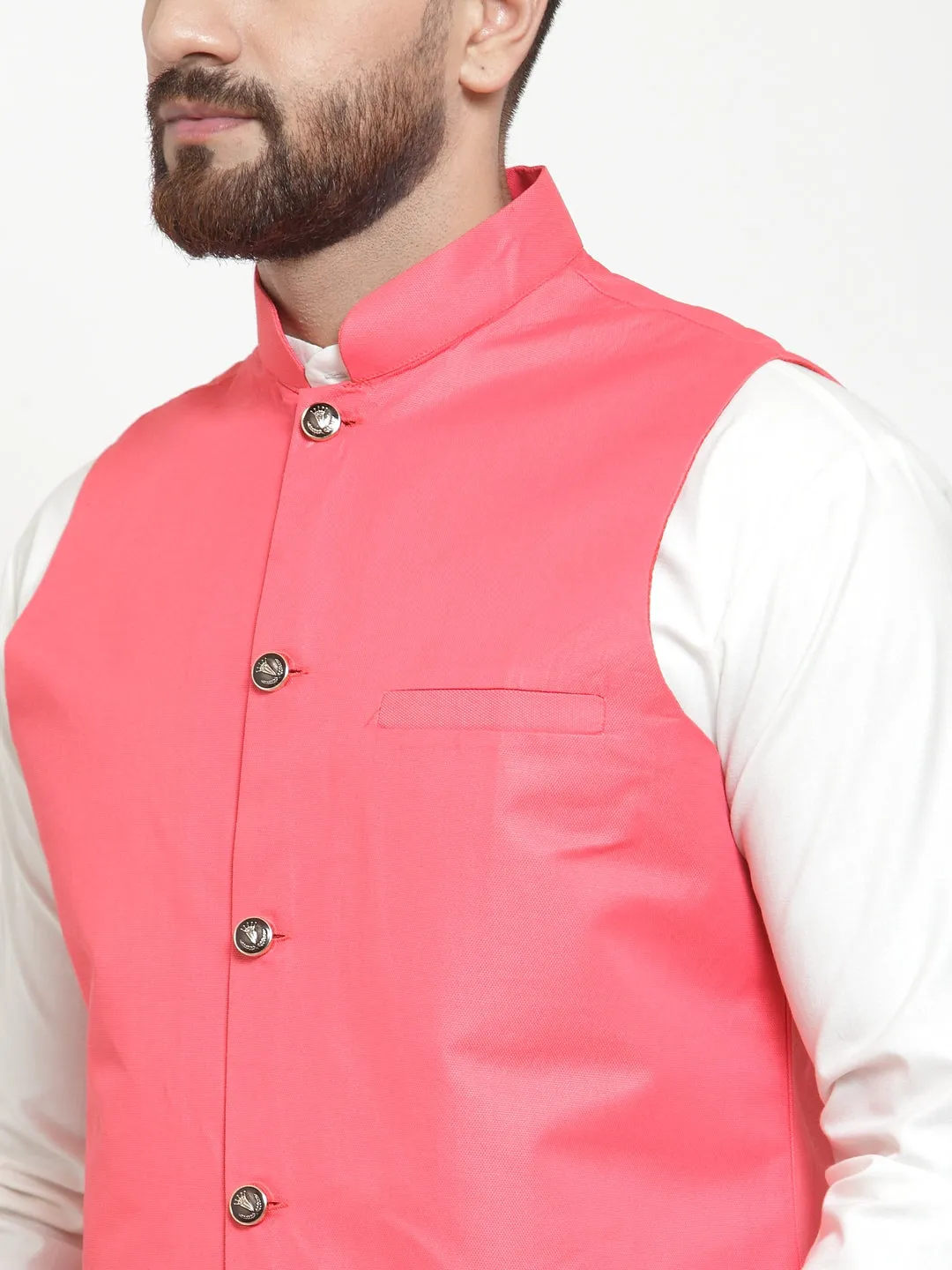 Jashvi Men Peach Solid Nehru Jacket