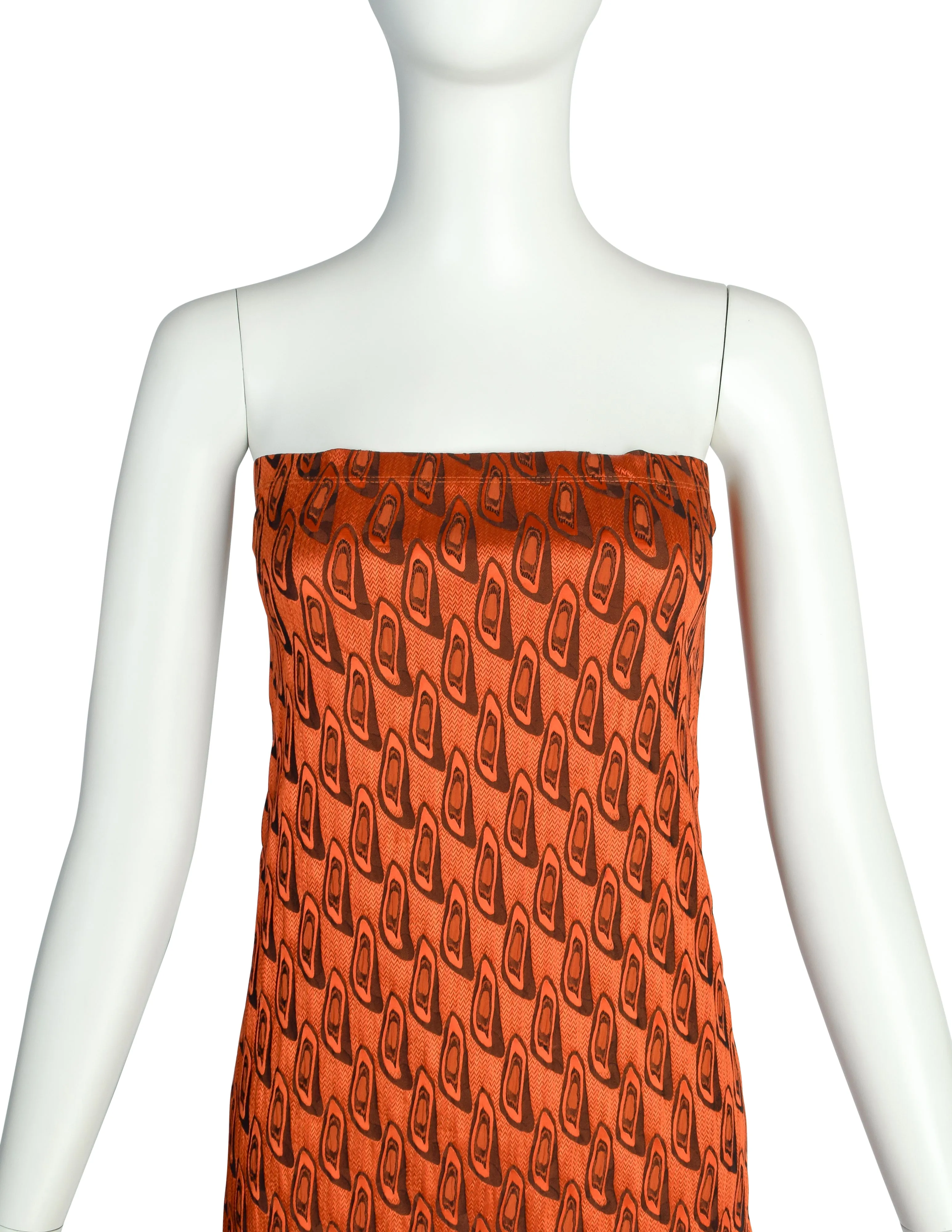 Jean Paul Gaultier Vintage AW 2002 Orange Black Abstract Pattern Strapless Tube Dress & Shirt Jacket Ensemble