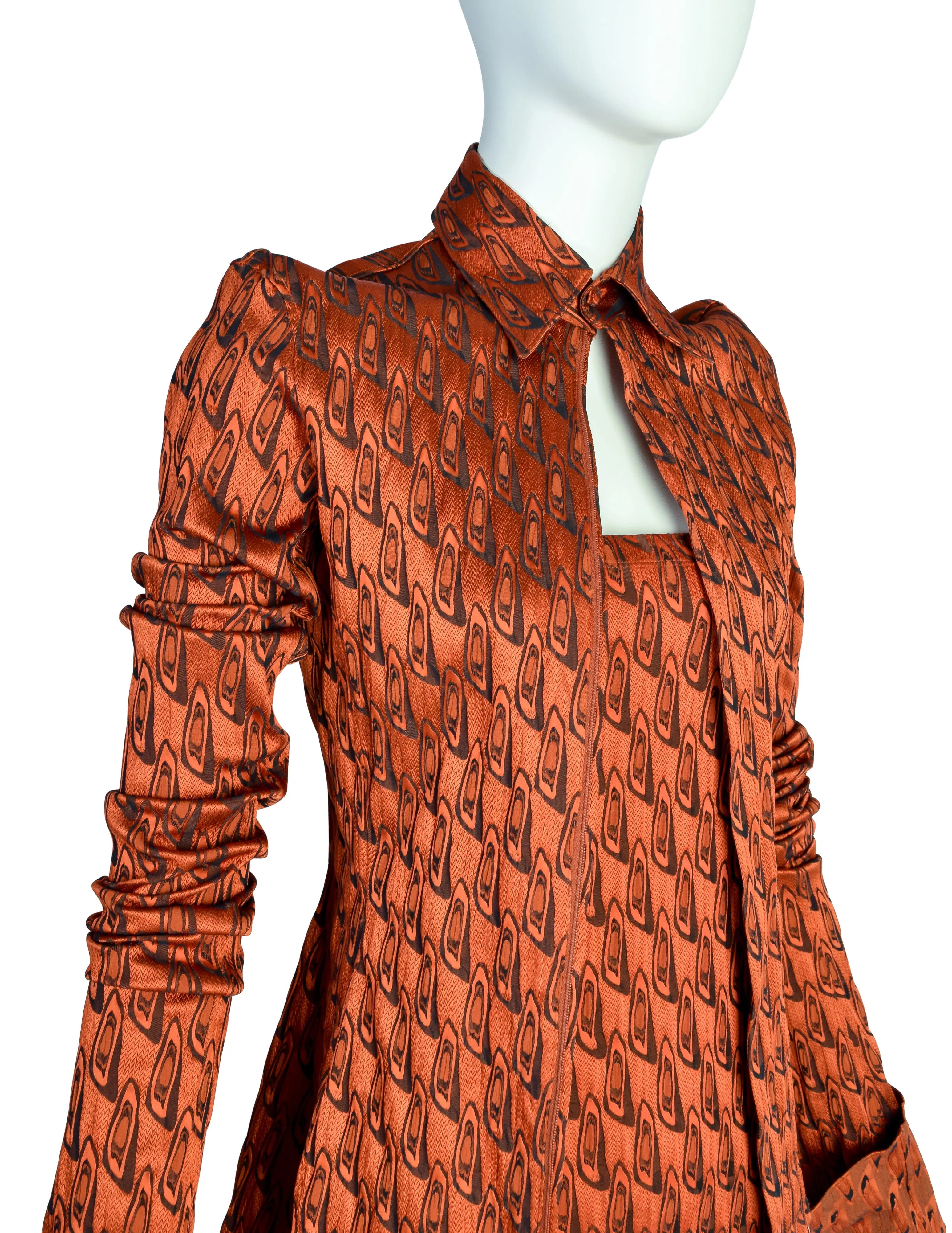 Jean Paul Gaultier Vintage AW 2002 Orange Black Abstract Pattern Strapless Tube Dress & Shirt Jacket Ensemble