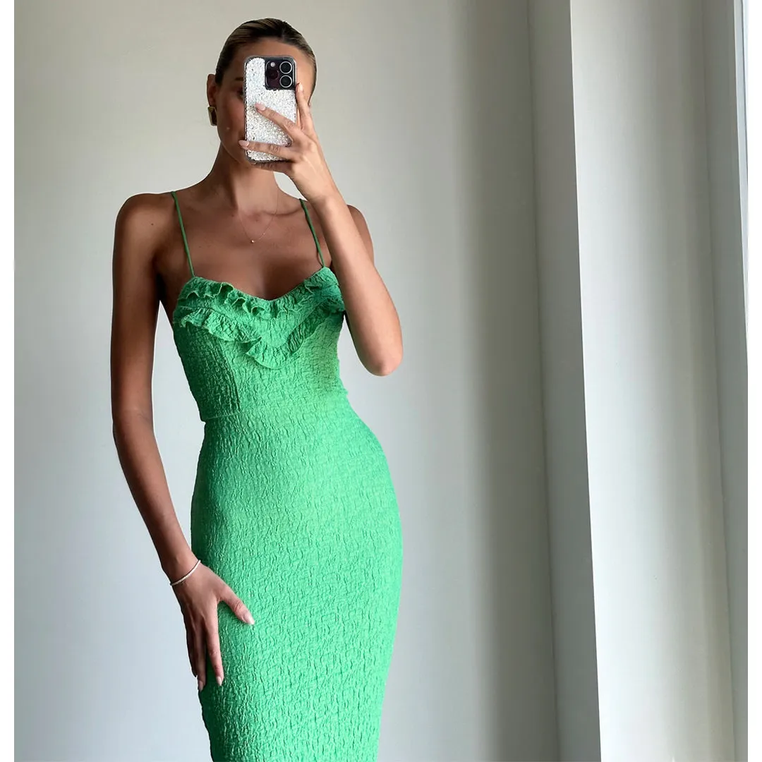 JOANNE Vibrant Green Strappy Bodycon Midi Dress