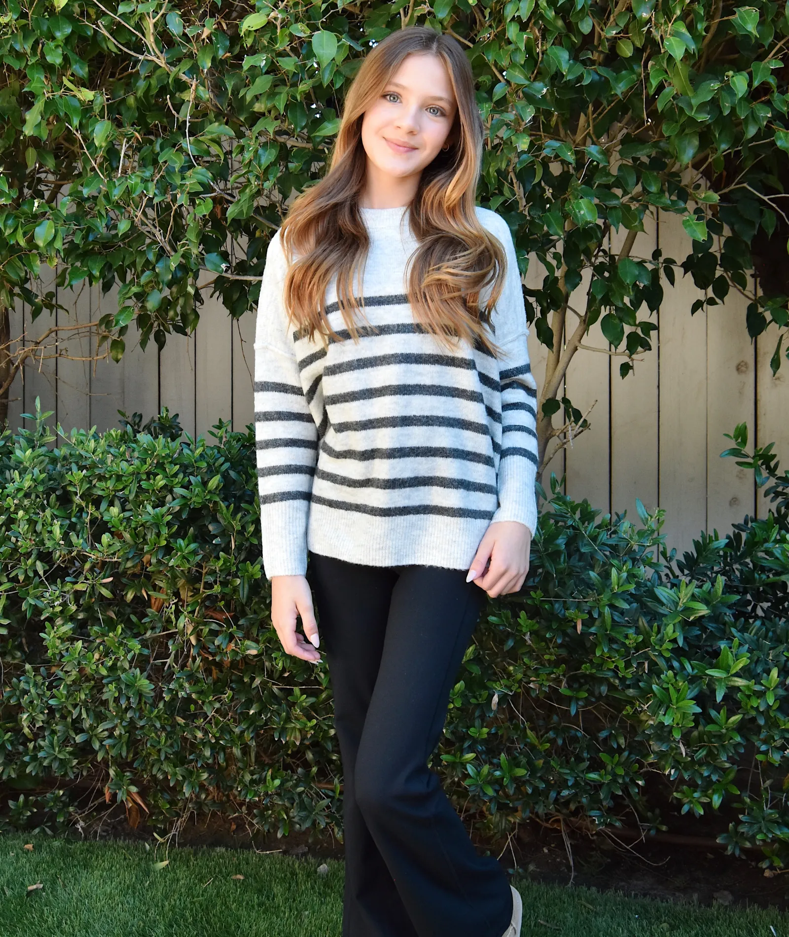 Katie J NYC Juniors Grey Striped Nellie Sweater