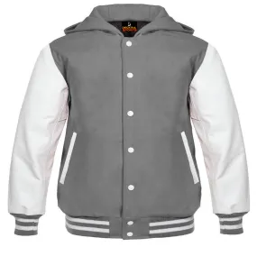 Kids Varsity Hoodie Wool Leather Grey/White