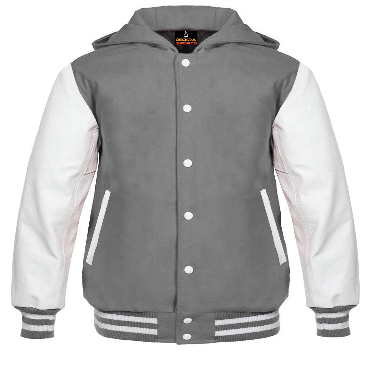 Kids Varsity Hoodie Wool Leather Grey/White