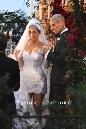 Kourtney kardashian Lace Satin Corset Short Bodycon Wedding Dress