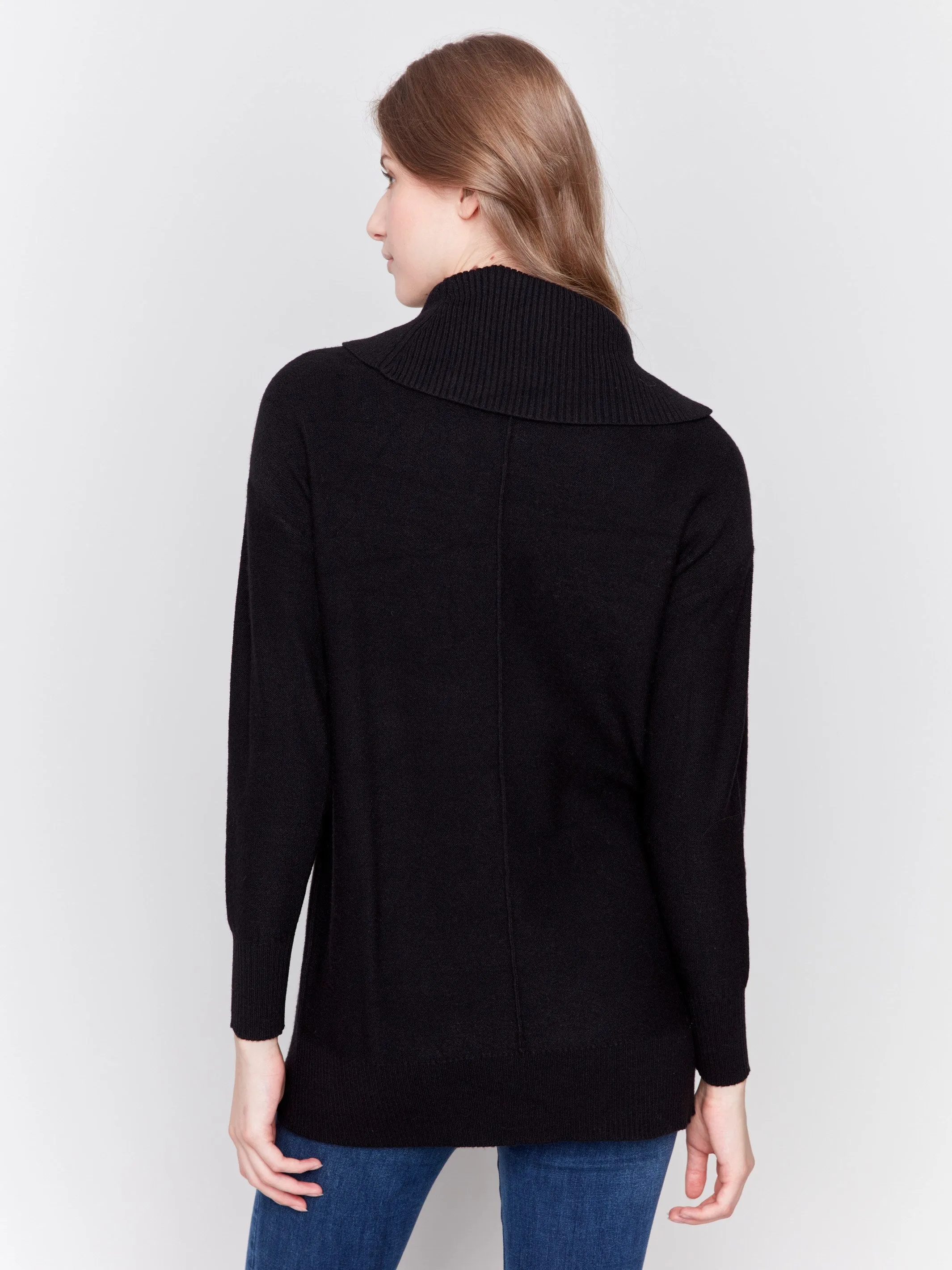 Long Cowl Neck Sweater - Black