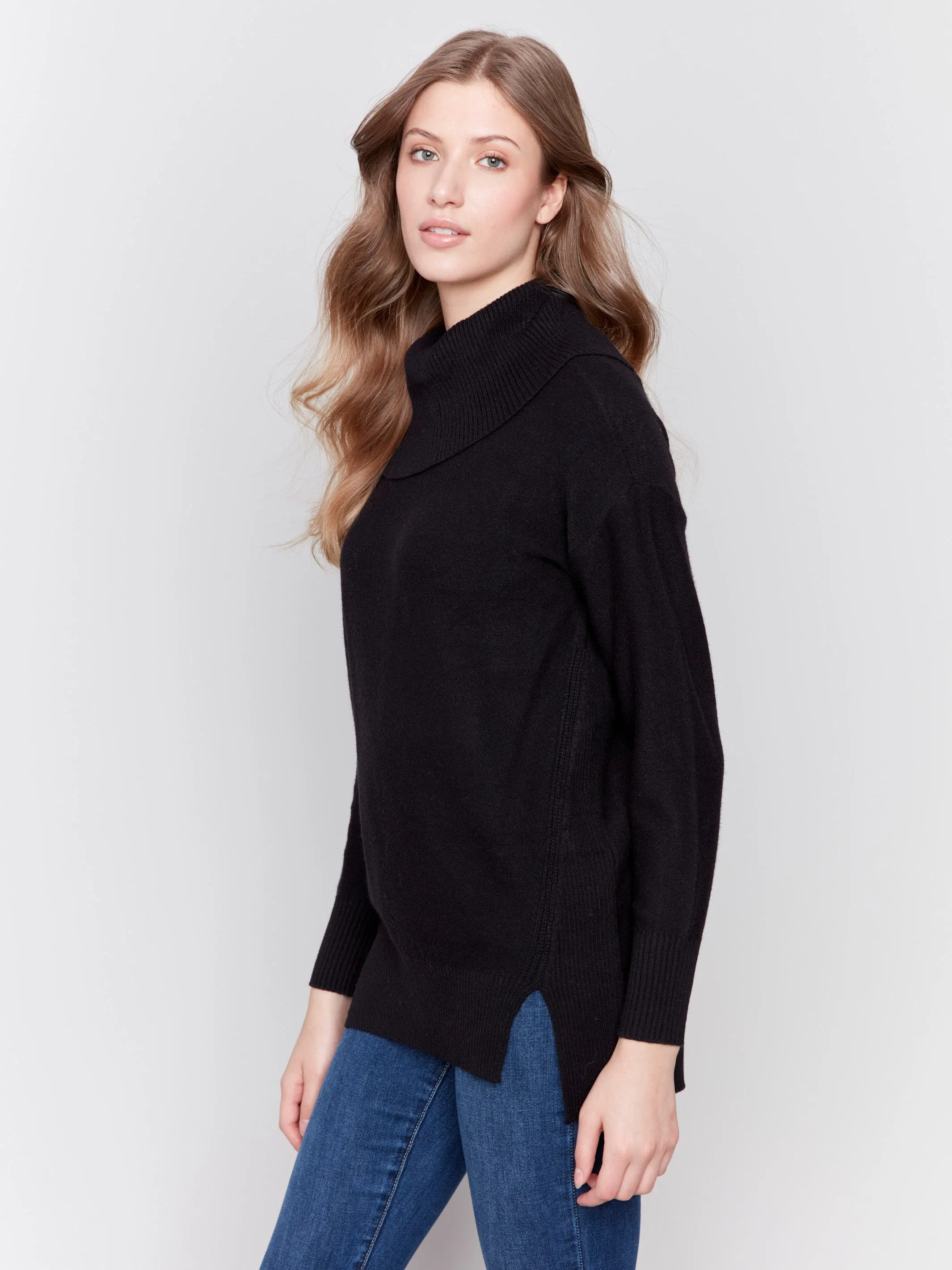 Long Cowl Neck Sweater - Black