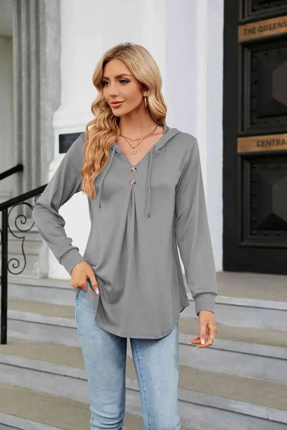 Long Sleeve Hooded Blouse