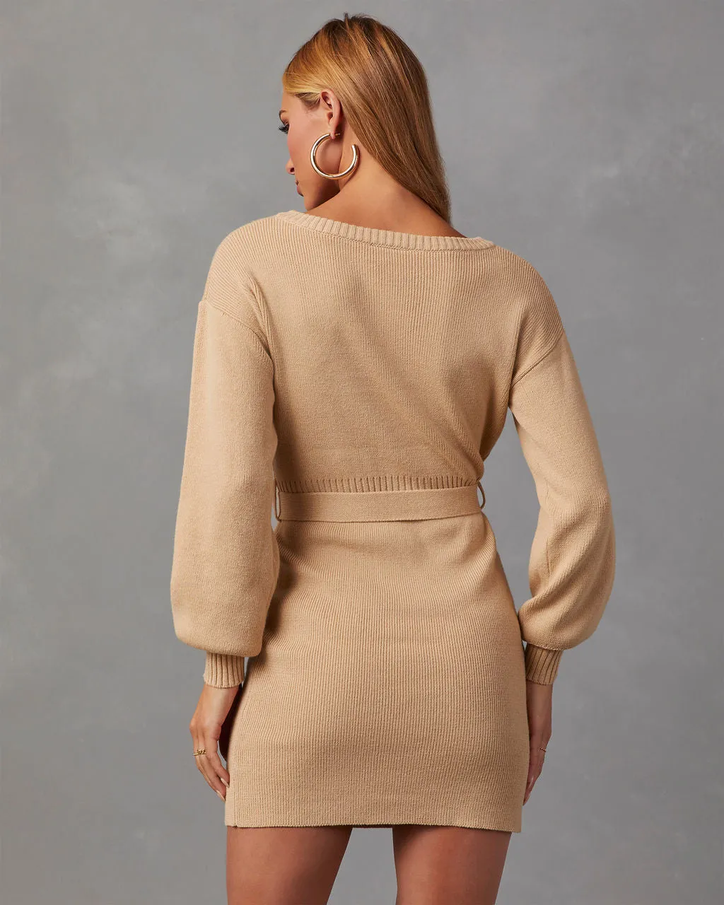 Lorene Tie Waist Mini Sweater Dress