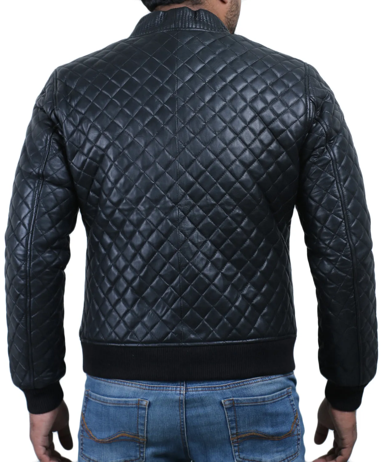 Lorith Black Bomber Quilted Leather Jacket