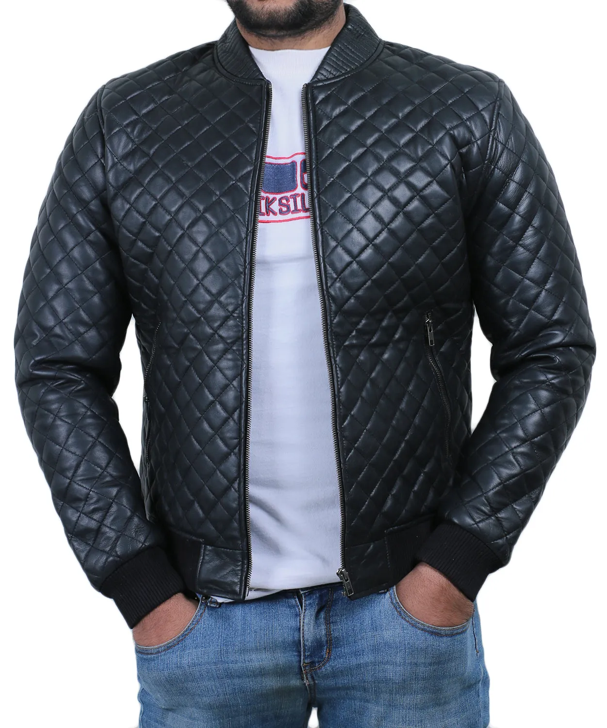 Lorith Black Bomber Quilted Leather Jacket