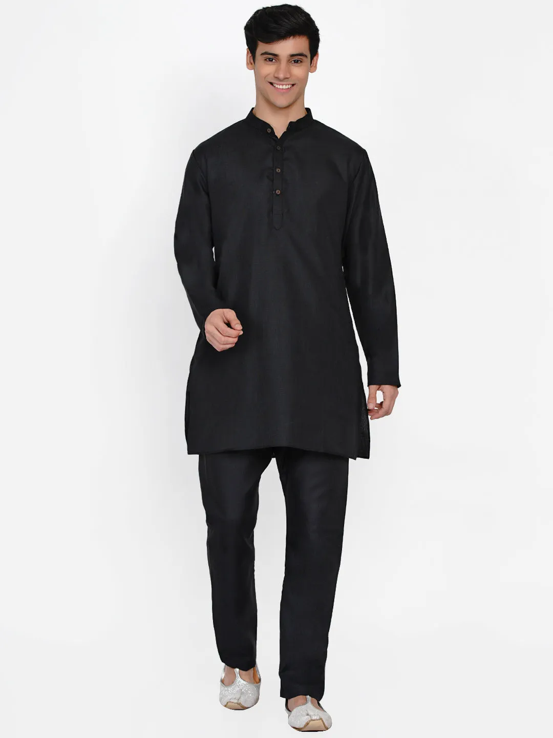 Men Black Ethnic Motifs Layered Kurta with Pyjamas