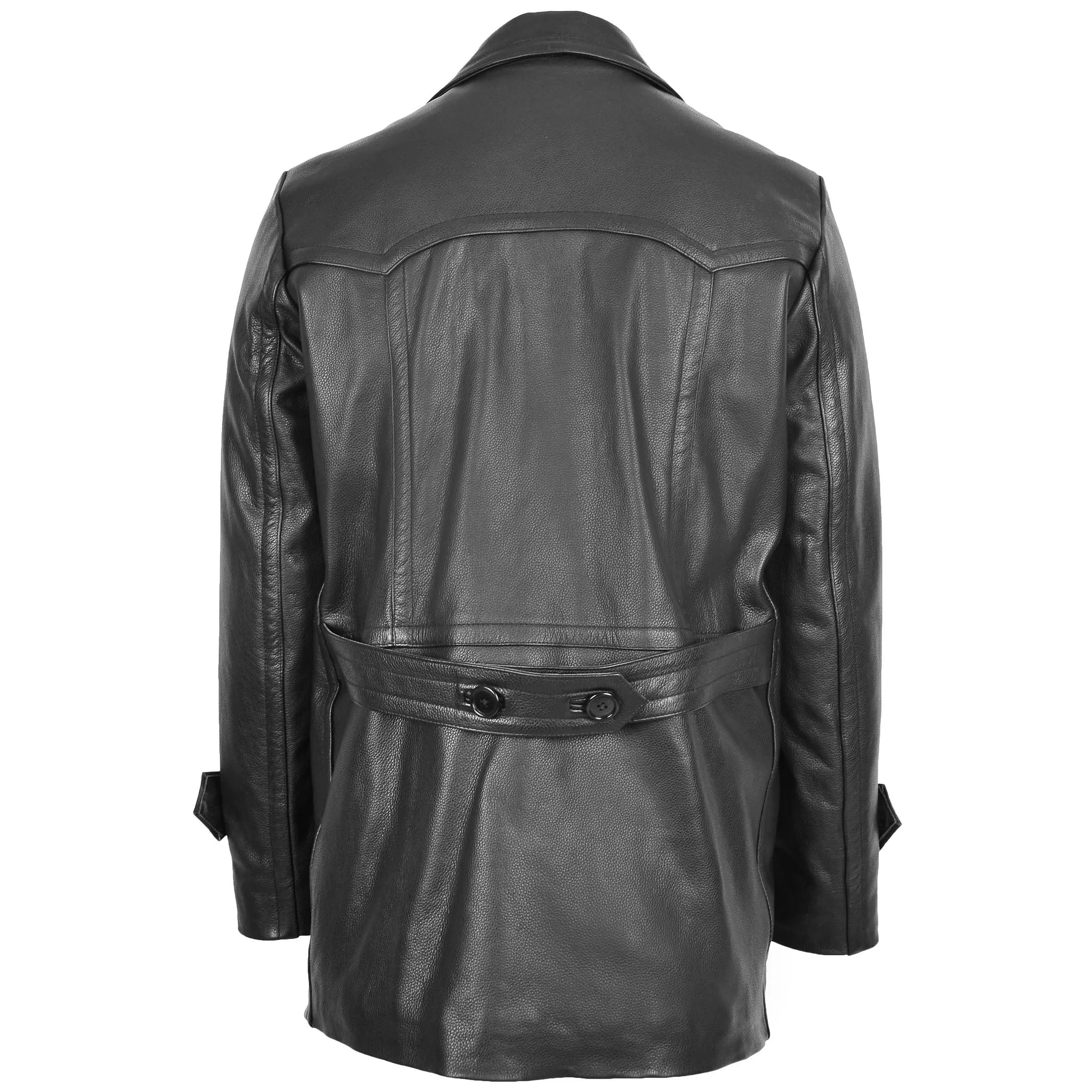 Mens Double Breasted Leather Peacoat Salcombe Black