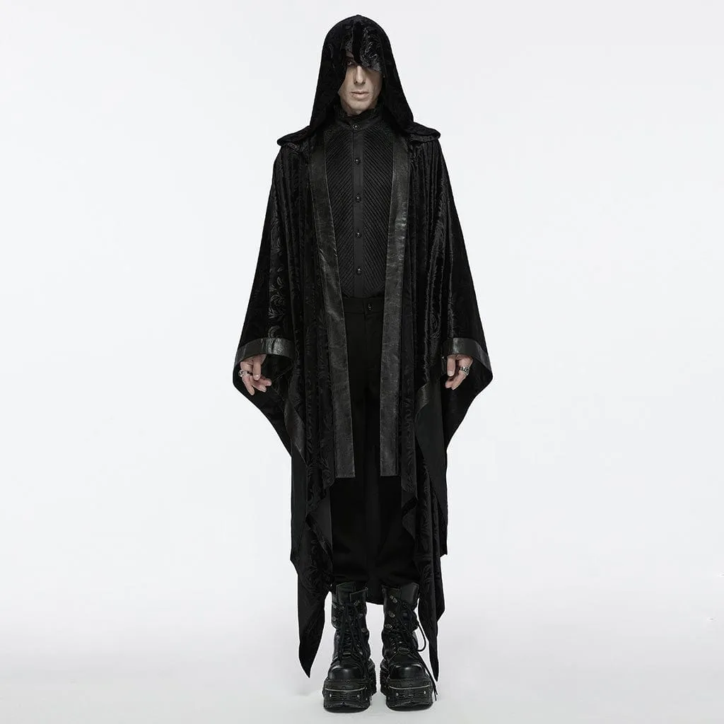 Men's Gothic Floral Velvet Coat with Hood