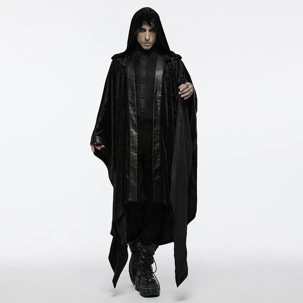 Men's Gothic Floral Velvet Coat with Hood