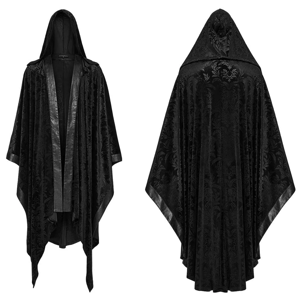 Men's Gothic Floral Velvet Coat with Hood